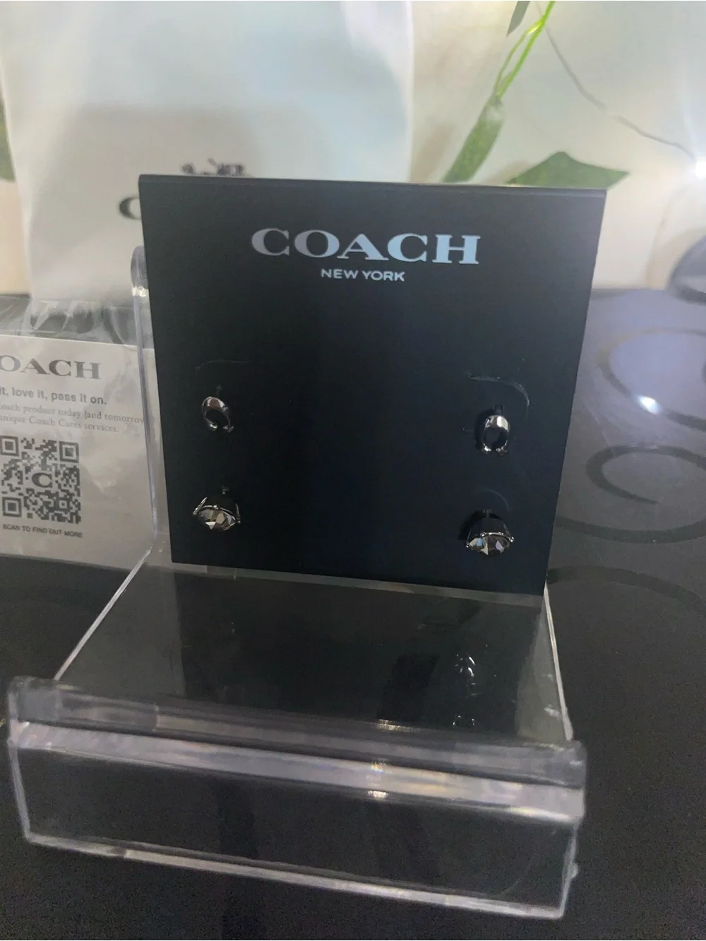 Coach New York Silver-Tone Stud Earrings Set w/ Pouch & Auth Card NWT - Picture 2 of 3